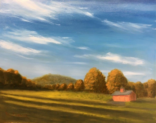 "Vermont Farm," #3, oil on stretched canvas, 16x20": $700