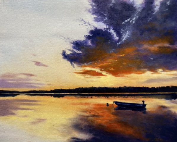 "Cotuit Town Dock at Daybreak," oil on board, 16x20": $900