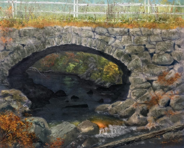 "Sudbury Stone Bridge," oil on stretched canvas, 16x20": $700