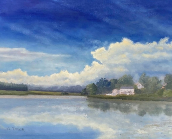 "Milford Pond," oil on board, 16x20": $900