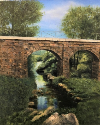 "Stone Arch Bridge," oil on stretched canvas, 20x16": SOLD