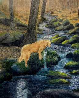 "Golden Brook," oil on stretched canvas, 16x20": $700