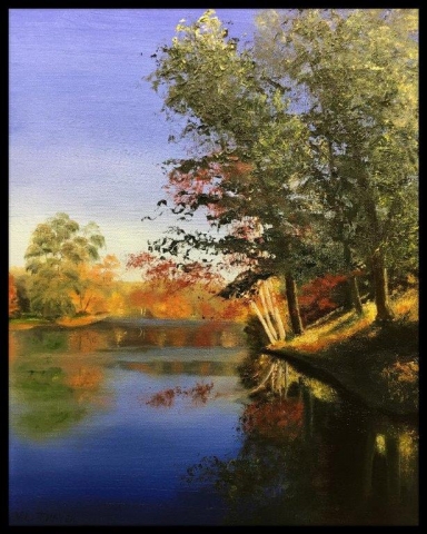 "Hopedale Pond," oil on stretched canvas, 20x16": SOLD