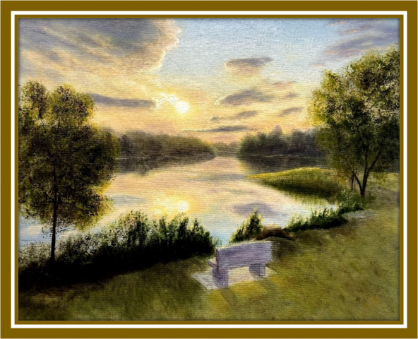 "Hopedale Pond At Sunset," oil on stretched canvas, 6x20": SOLD
