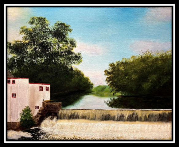 "Uxbridge Falls," oil on stretched canvas, 16x20": SOLD