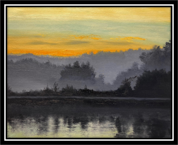 "Morning Mist on the Canal," oil on stretched canvas, 16x20": $700