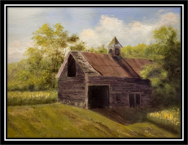 "Vermont Barn," oil on stretched canvas, 16x20": $700