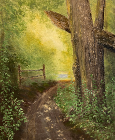 "Golden Path," oil on stretched canvas, 20x16": $800