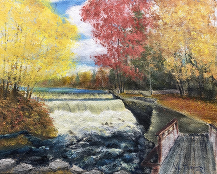 "Nipmuc Rod and Gun Waterfall," oil on stretched canvas, 16x20": SOLD